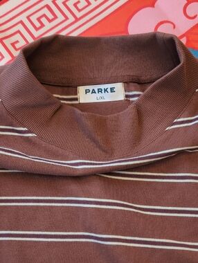 Parke Brown and Cream Striped Mock Neck Top